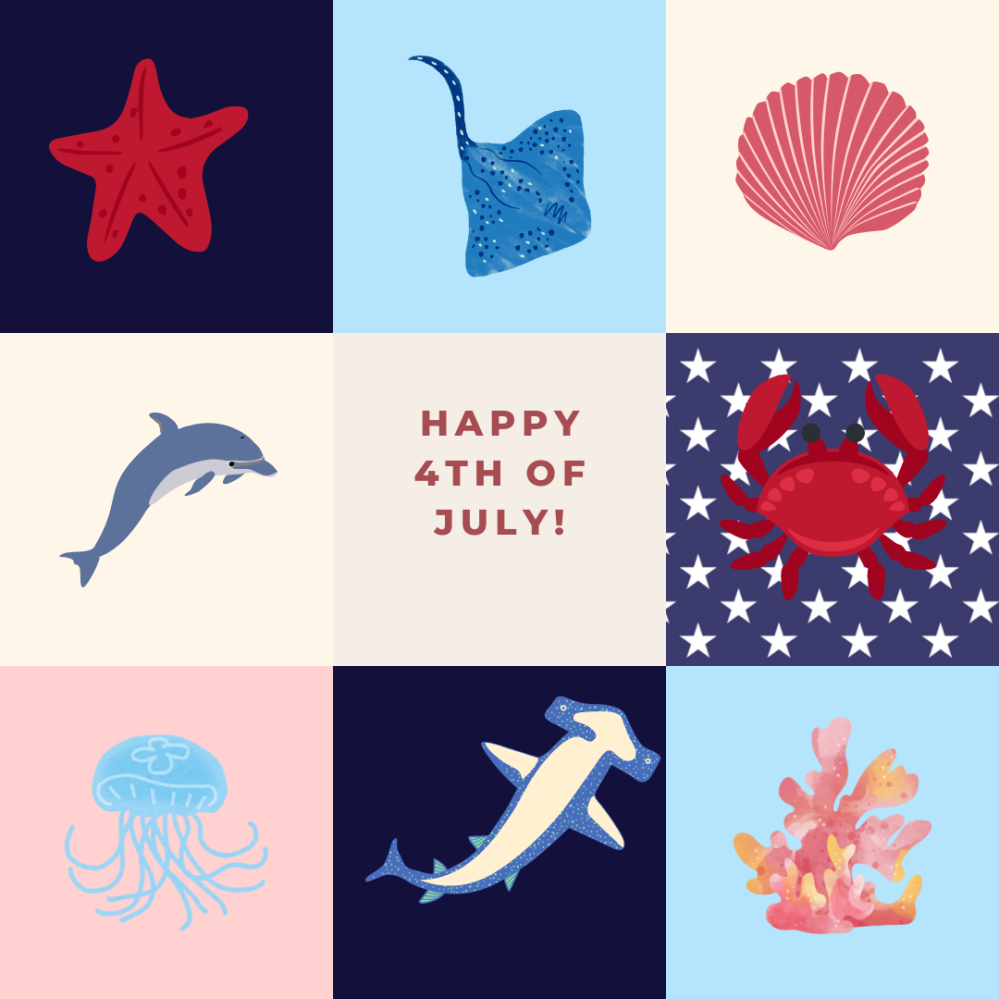 Fourth of July sea creatures quilt-like photo.